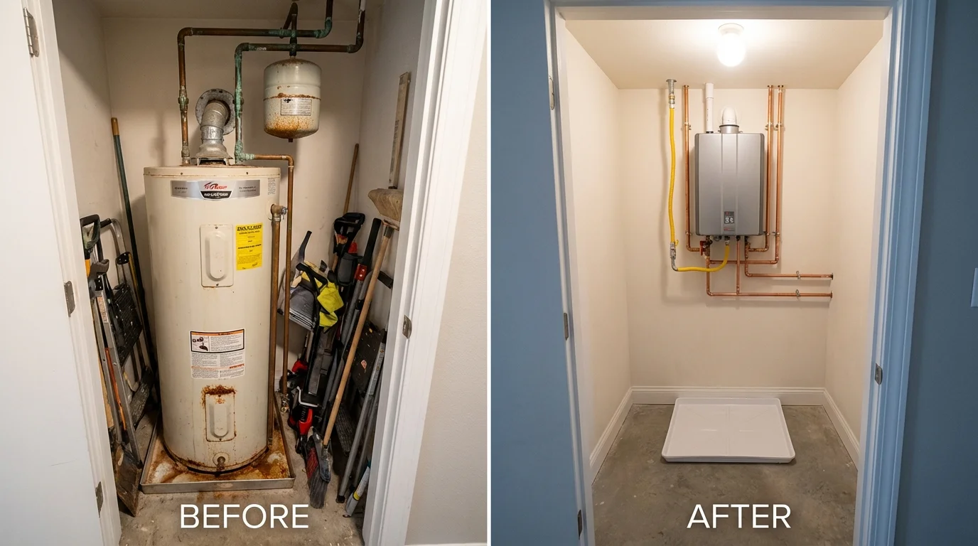 Tank water heater versus wall-mounted tankless unit comparison for Carlton, OR homeowners